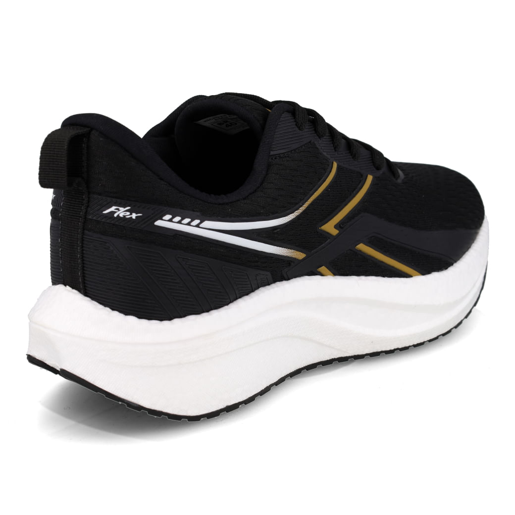 Tênis Diadora Flex masculino preto e dourado vista frontal destacando conforto e design